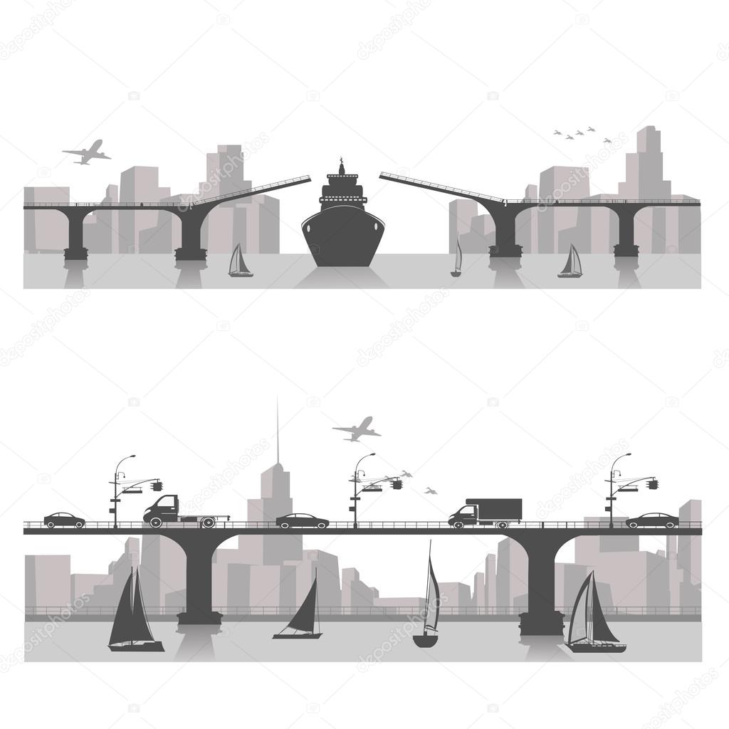 Vector illustration.City bridge landscape