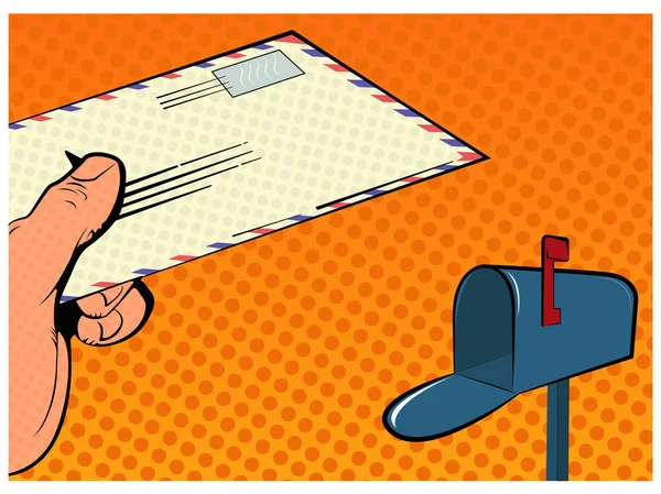 Ilustração vetorial: Pop art hand mail — Vetor de Stock