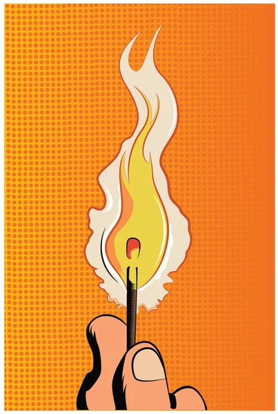 Popart vector illustration.burning houten wedstrijd — Stockvector
