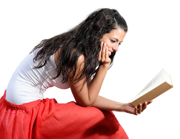 Lettore femminile con libro isolato — Foto Stock