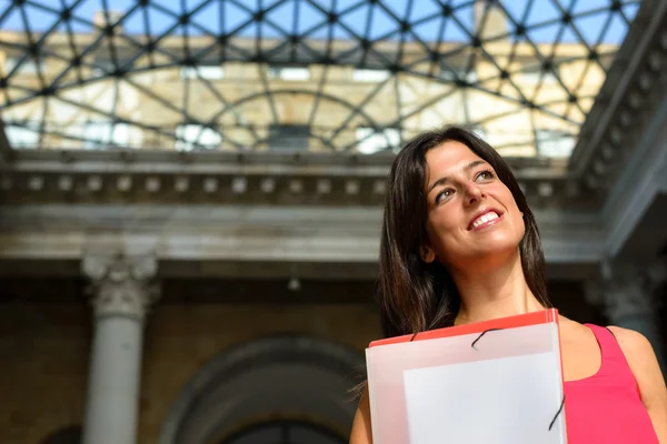 Happy student in european college — Zdjęcie stockowe