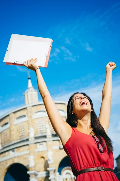 Successful student raising arms — Stock Photo, Image