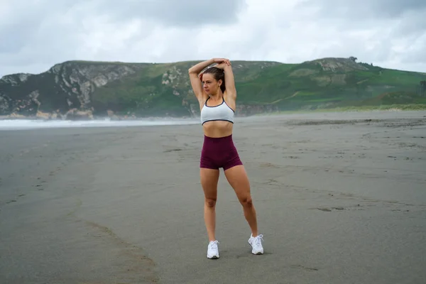 Fit Sportieve Vrouw Aan Het Werk Het Strand Fitness Gezonde — Stockfoto