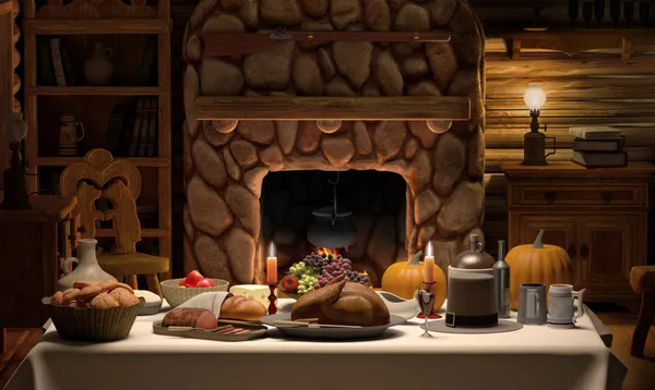 Thanksgving stuga middag — Stockfoto