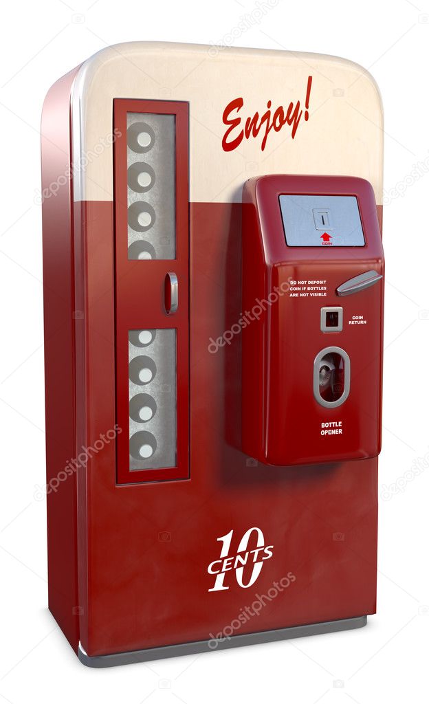 An Antique soda vending machine including clipping path isolated on white with a fake cola logo