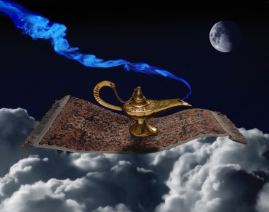 Aladdin lamp on the magic carpet clipart
