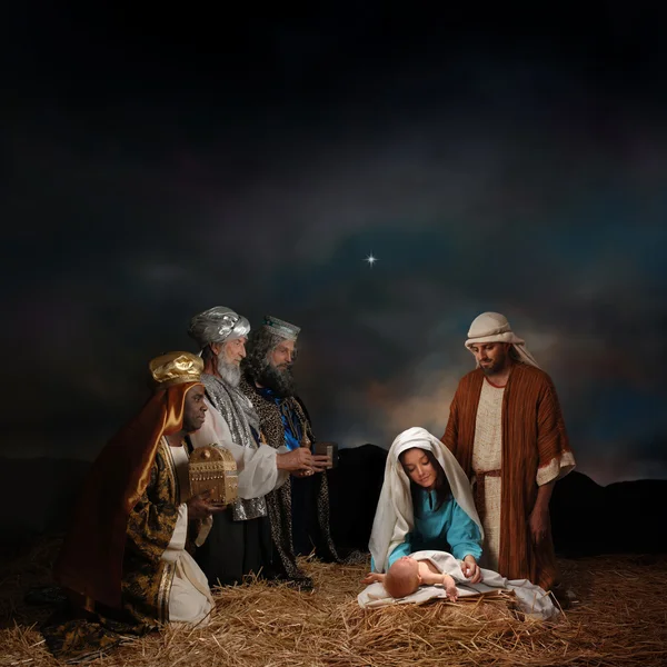 Navidad Natividad con Reyes Magos — Foto de Stock