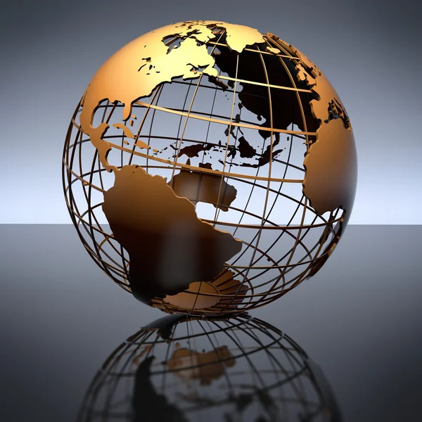 Metal Globe on Studio Reflective Background — Stock Photo, Image