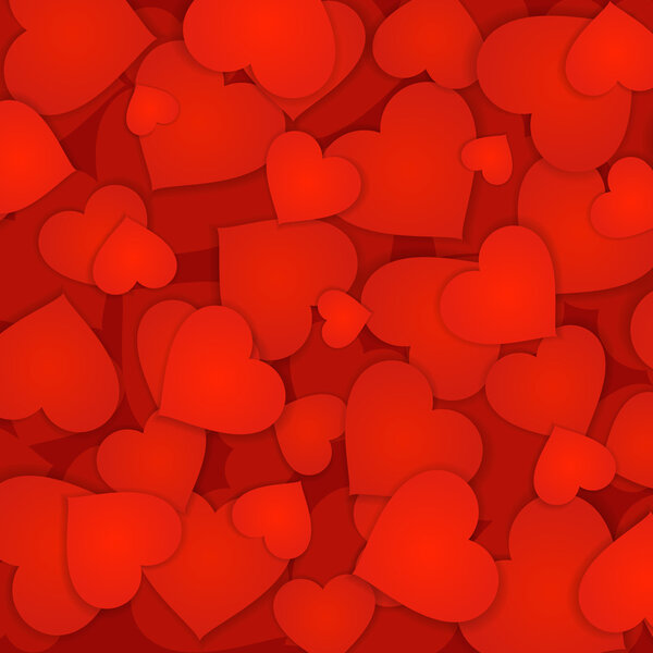 Red hearts of many sizes background
