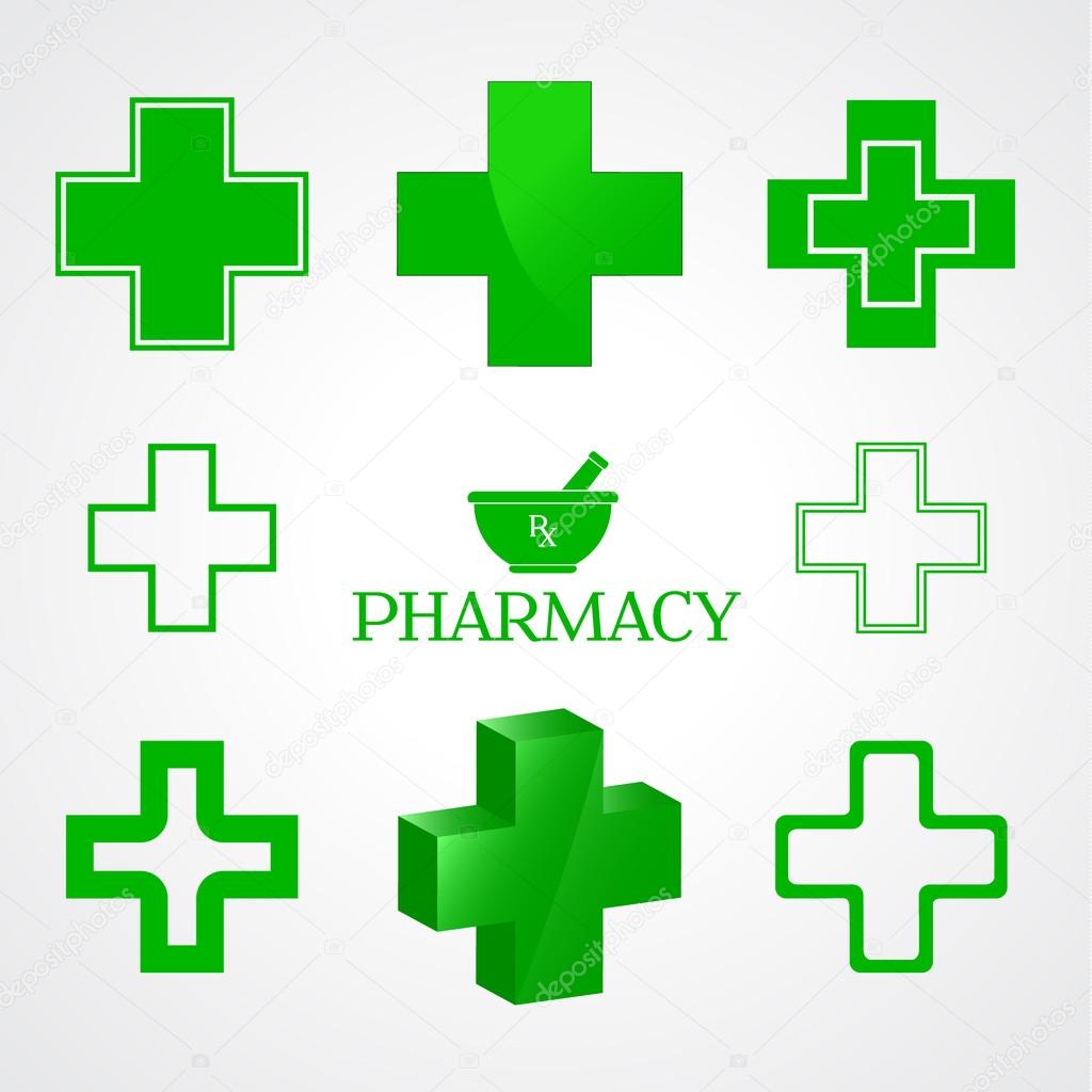 Pharmacy symbols in green color on white