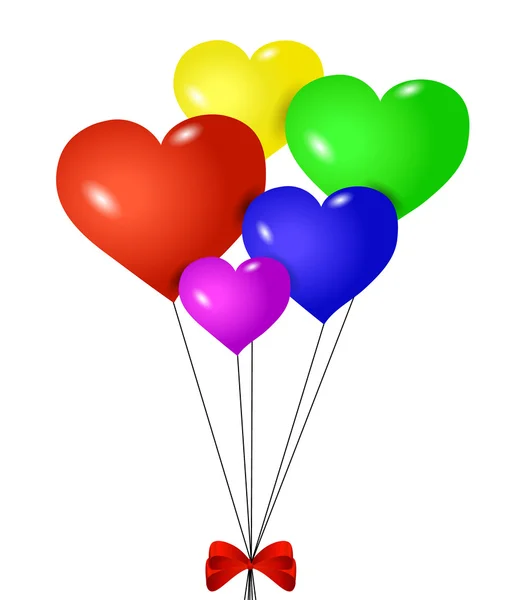与孤立的丝带红色心形气球 — 图库矢量图片