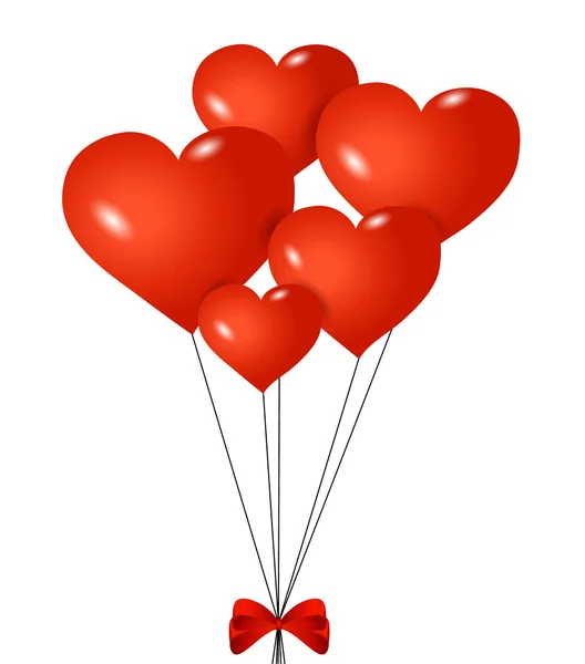 Kurdele ile kırmızı kalpli balon — Stok Vektör