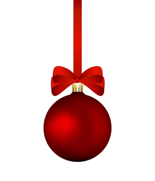 Red christmas bauble with red ribbon isolated — Stock Vector