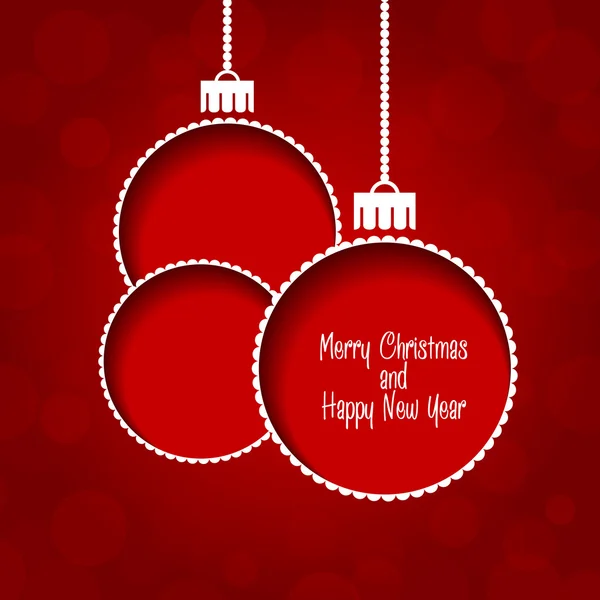 Fondo de Navidad - adornos en rojo con texto de Navidad feliz — Vector de stock