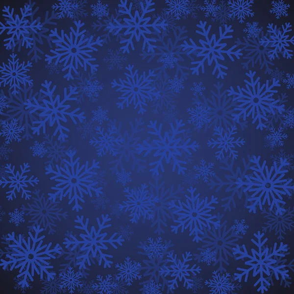 Flocons de neige bleu clair sur fond bleu foncé — Image vectorielle