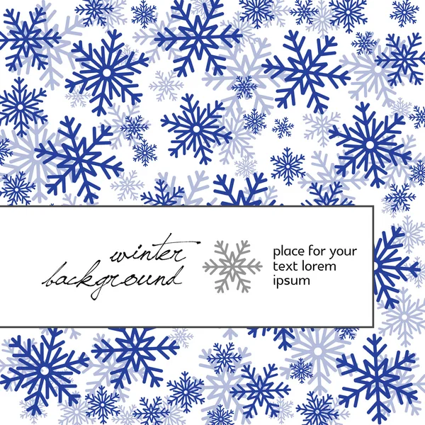 Blue snowflakes on white, place for text — Stock Vector