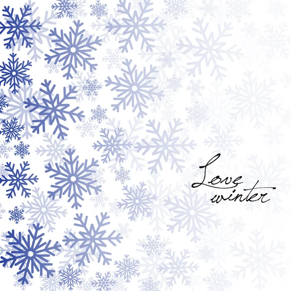 Winter Hintergrund mit blauen Schneeflocken auf weißem Grund — Stockvektor