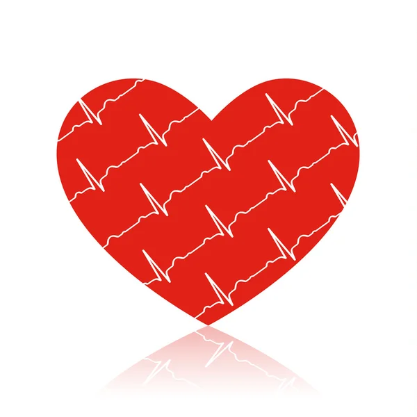 Vector corazón rojo sobre blanco con símbolos ecg en él — Vector de stock