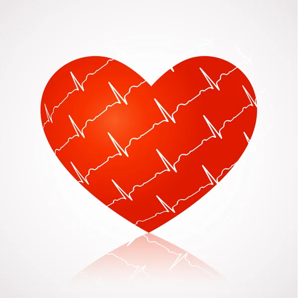 Fondo médico - corazón rojo con símbolos de ekg en todo — Vector de stock