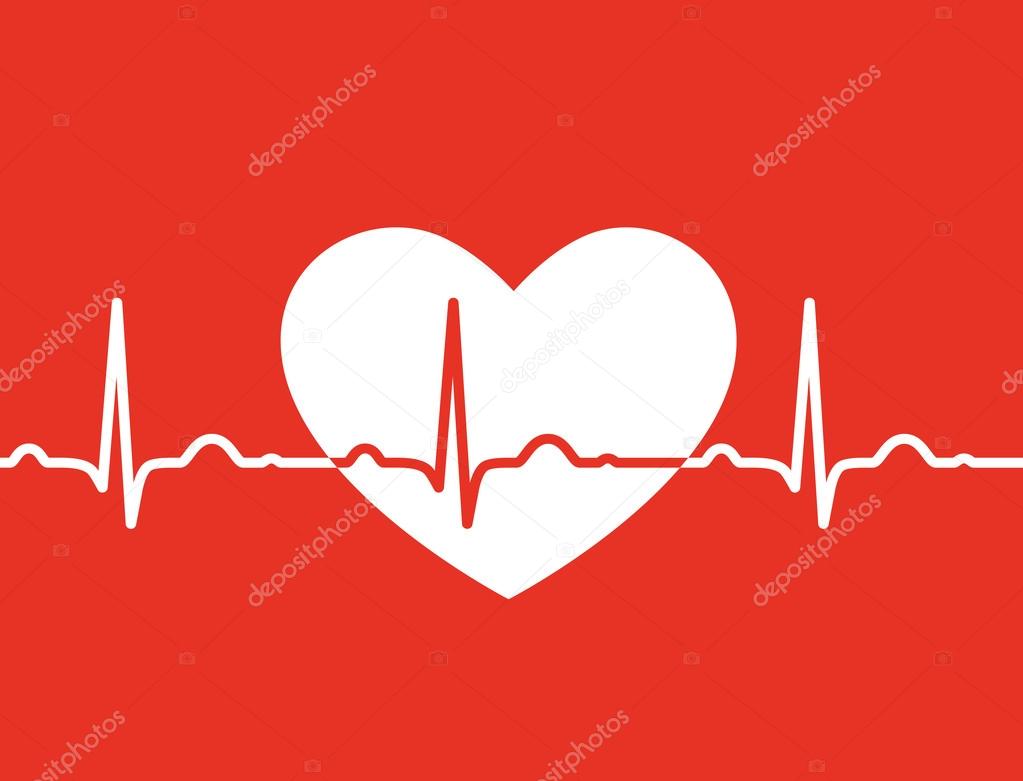 White heart with ekg symbol on red background - medical design
