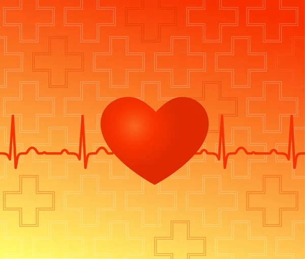 Medical vector background - red heart, ekg and crosses — Stock Vector