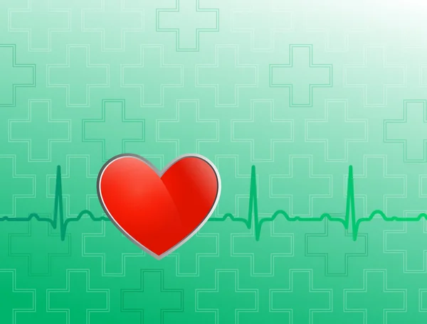 Векторний медичний фон. Червоне серце на синьо-зеленому фоні — стоковий вектор