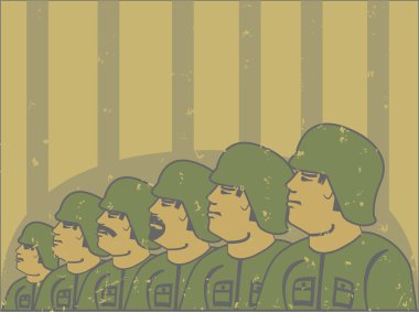 çizgi retro grunge resimde ayakta askerler
