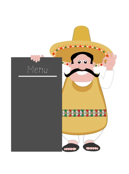 Pria Meksiko dengan papan menu - Stok Vektor
