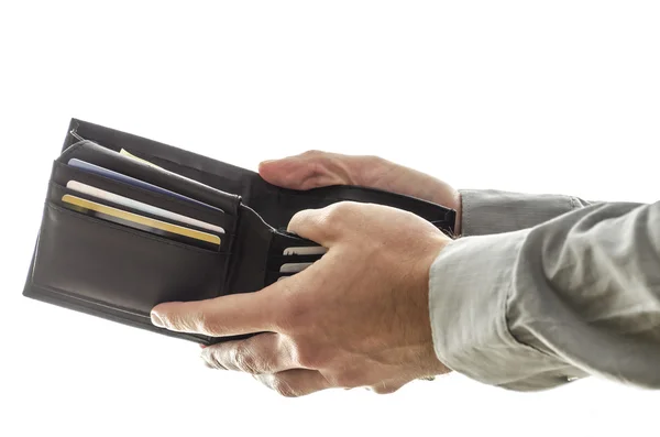 En man öppna sin plånbok — Stockfoto