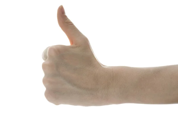 Side view of a female hand showing thumbs up sign — Stock Photo, Image