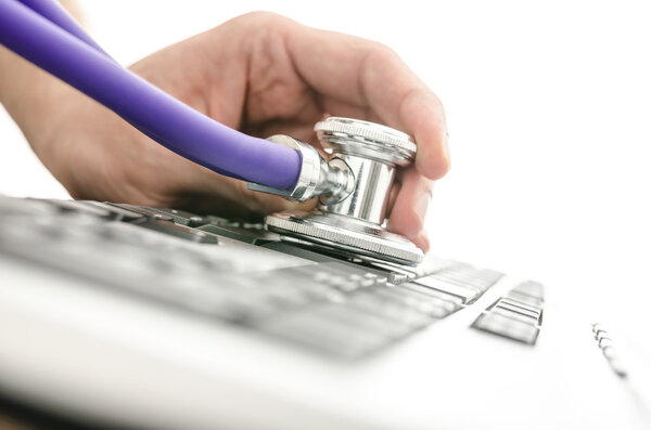 Testing keyboard with stethoscope