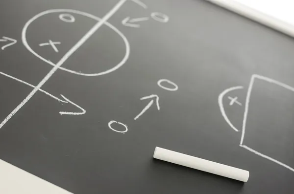 Side view of a football strategy plan on a black board — Stock Photo, Image