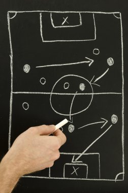 bir adamın futbol oyunu strateji çizim Üstten Görünüm