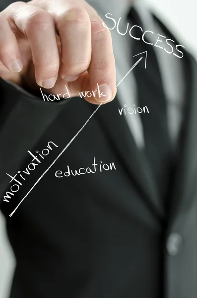 Businessman holding virtual arrow of success — Stock Photo, Image