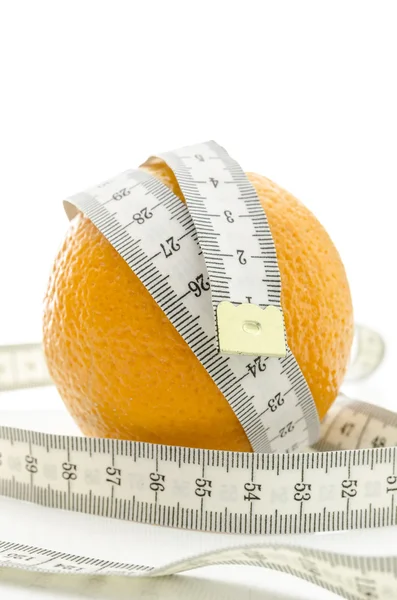 Fresh orange with measuring tape — Stock Photo, Image