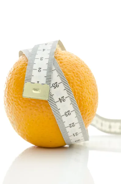 Orange with measuring tape — Stock Photo, Image