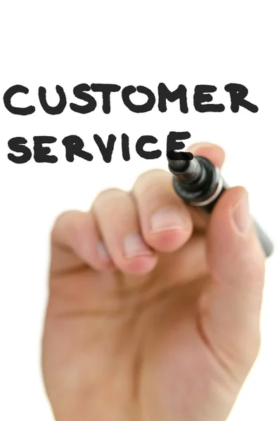 Detail of male hand writing phrase customer service on a virtual — Stock Photo, Image