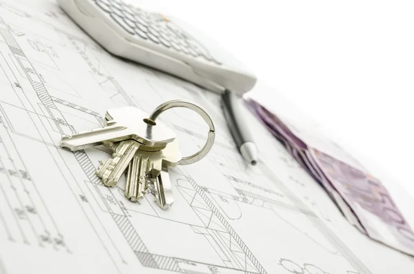 House keys on blueprint — Stock Photo, Image