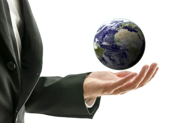 Businessman holding globe — Stock Photo, Image