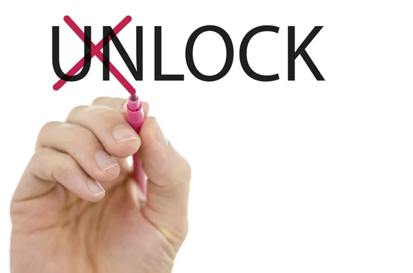 Changing word Unlock into Lock — Stock Photo, Image