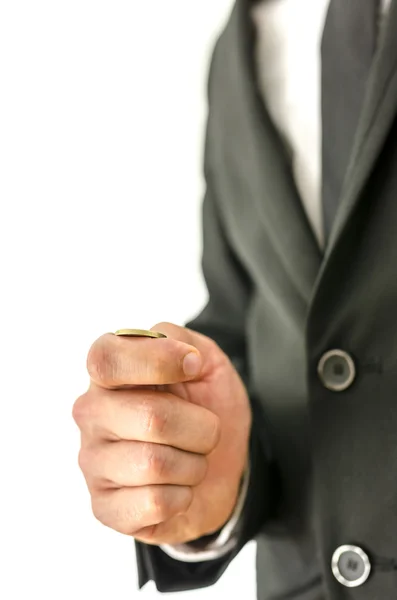 Empresario lanzando una moneda — Foto de Stock