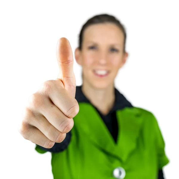 Woman making thumbs up sign — Stock Photo, Image