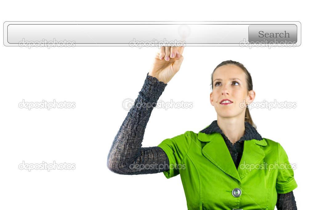 Businesswoman pointing at search bar