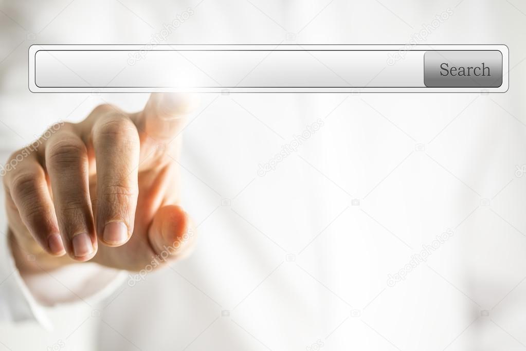 Man pointing at empty search box