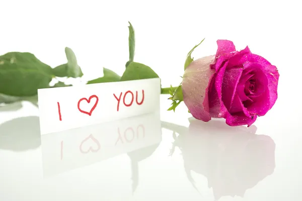 I Love You message with a single pink rose — Stock Photo, Image