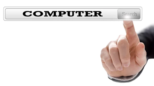 Touch with the finger the button for computer — стоковое фото