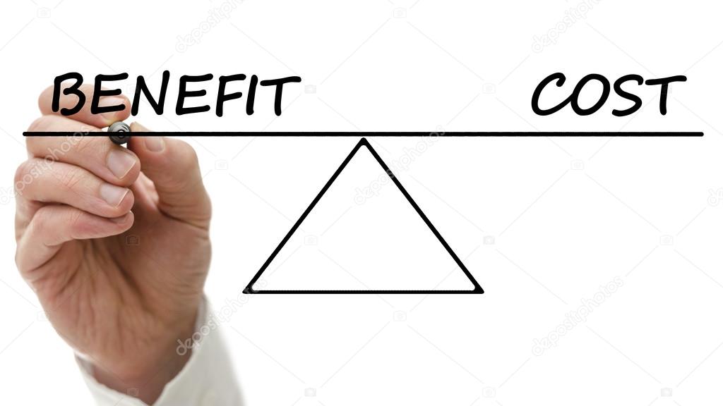 Diagram of a seesaw showing benefit and cost