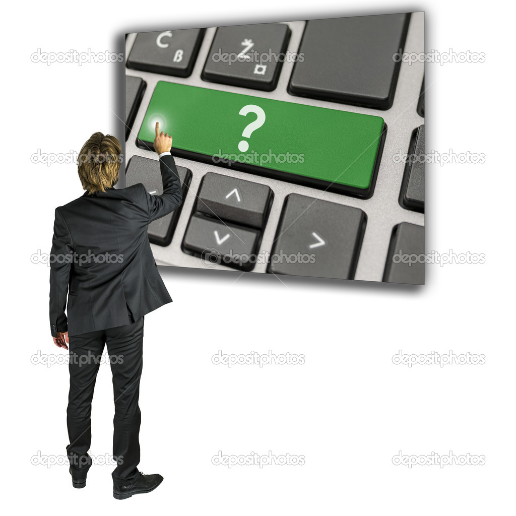 Man activating a Question mark on a keypad