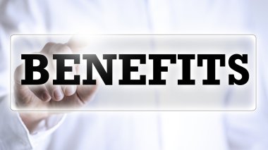 Benefits in text on a virtual screen clipart