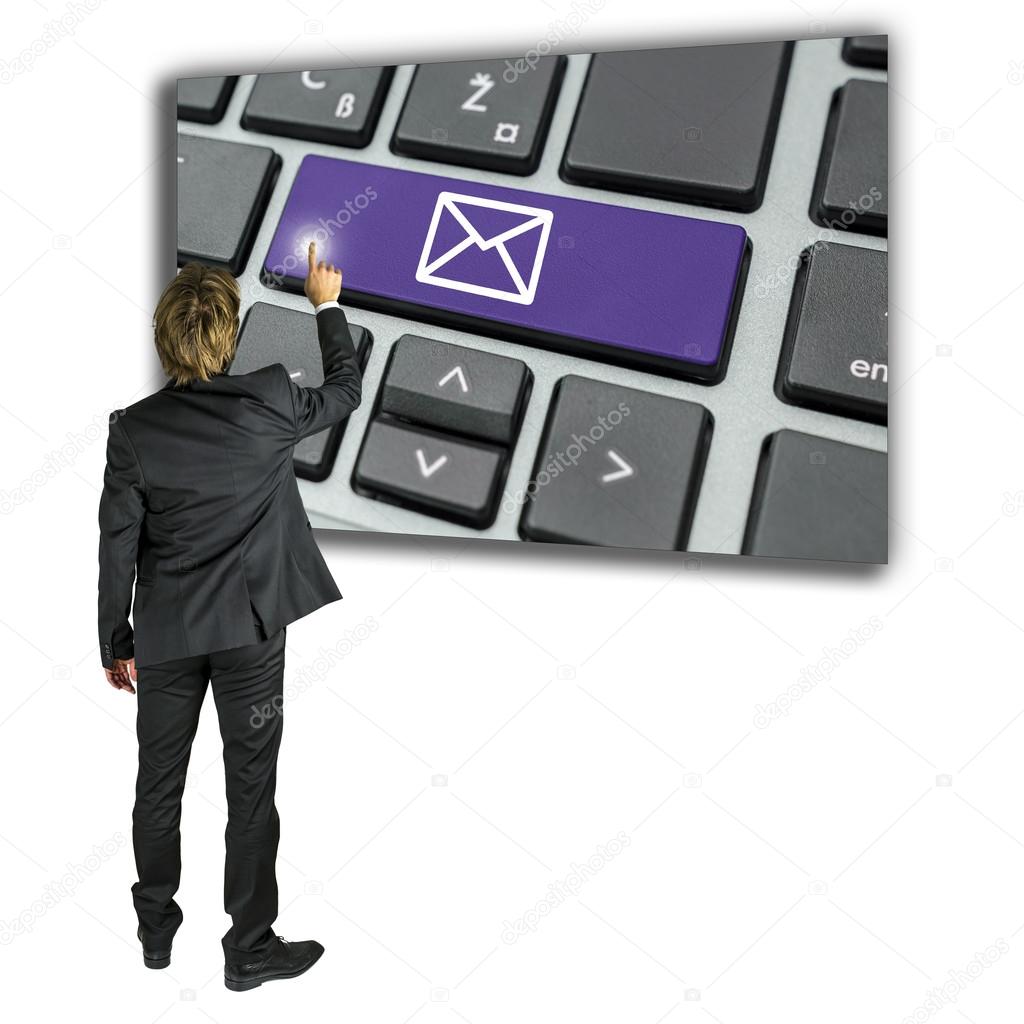 Businessman sending an email message